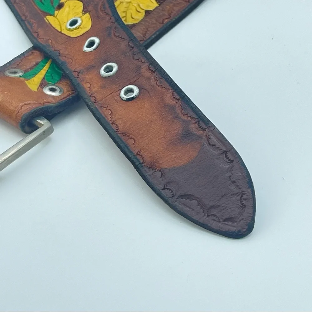 Vintage 70s Western Leather Tooled Belt | Embossed Name | Retro Rockabilly Hip